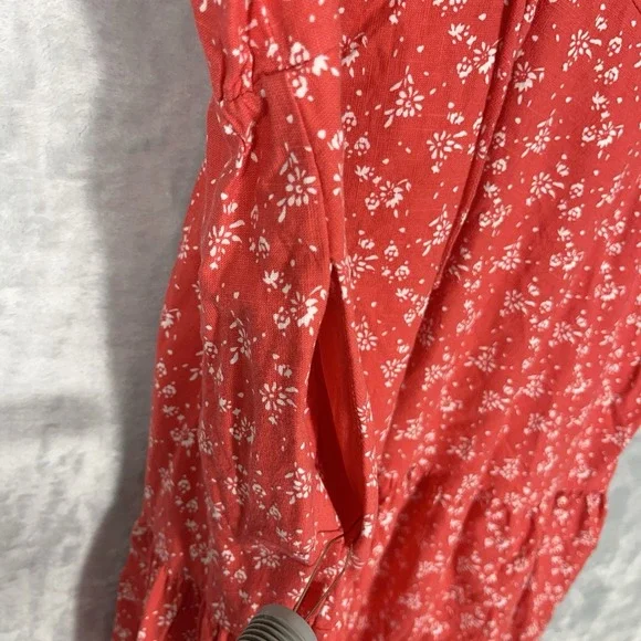 Universal Thread Red Floral Summer Midi Dress M Ruched Pockets Cottagecore Boho - Picture 9 of 11